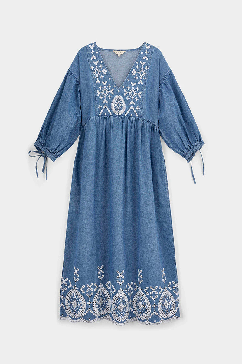 Coralie Denim Broderie Detailed Dress 2