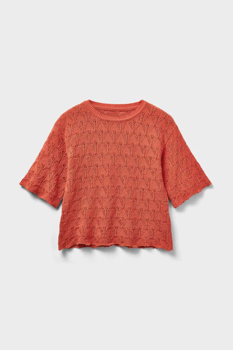 Flora Pointelle Knitted Tee Orange 2